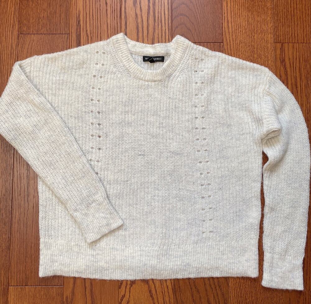 Banana Republic Sweater Women's White Crew Neck Chunky Knit Casual Size Large